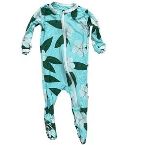 KicKee Pants Blue Floral One Piece Zip Up Footies Baby Size 0-3 Months